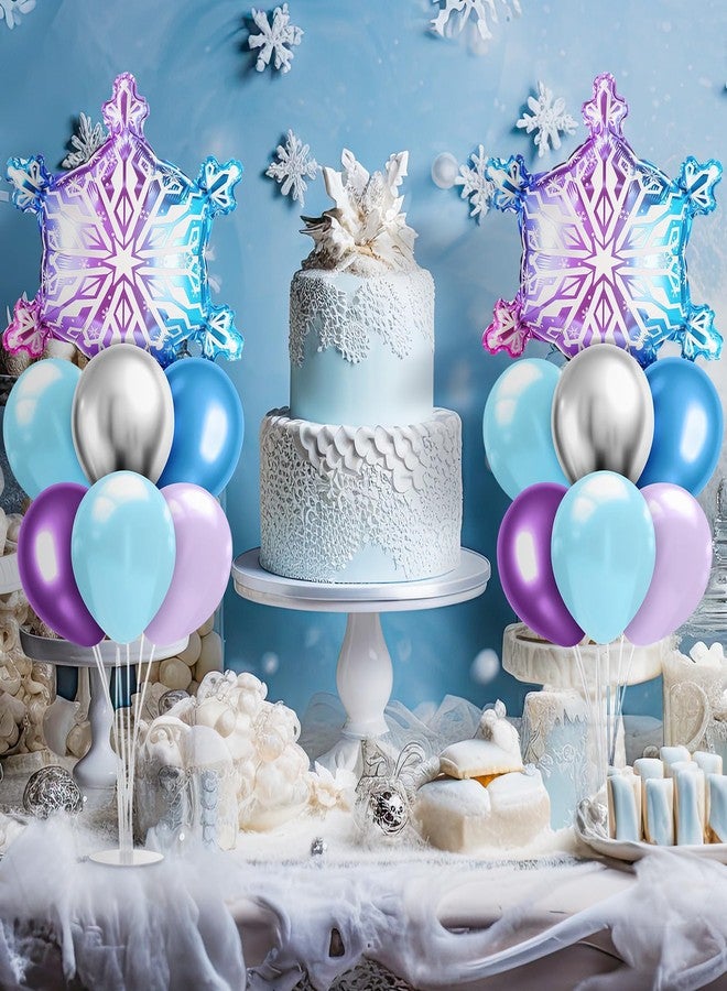 Seematn 2 Sets Winter Wonderland Balloons Stand Kit 28'' Snowflake Balloon Centerpieces for Table Purple Blue Silver Snowflake Foil Balloons for Baby Shower Birthday Party Supplies Princess Decor - Image 5
